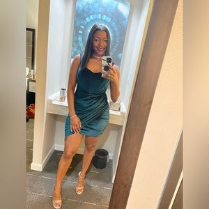 Dark Teal Velvet Bustier Dress